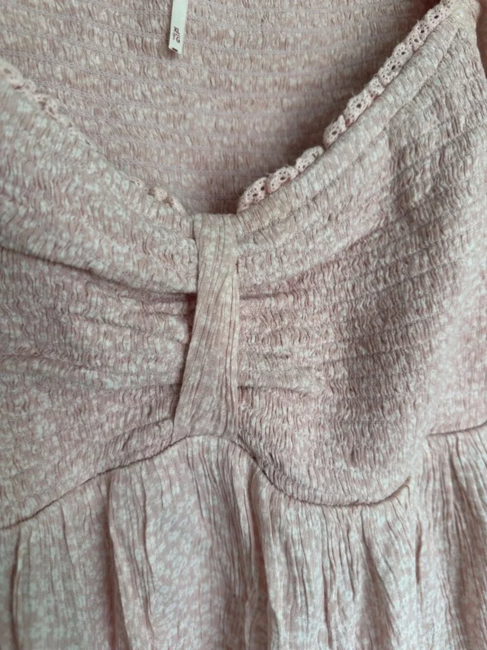Free People XL Pink Brittnee Print Smocked Peplum Top Boho Coquette Feminine